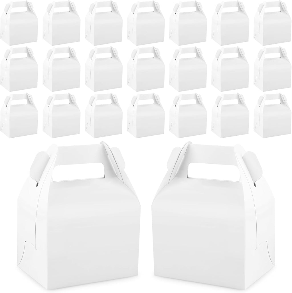 Hxezoc 24 Pieces White Party Favor Boxes Gable Candy Treat Box Folding Paper Gift Box with Handles for Baby Showers Birthday Party Wedding Decoration Supplies