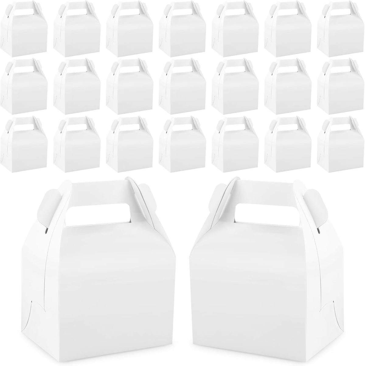 Hxezoc 24 Pieces White Party Favor Boxes Gable Candy Treat Box Folding Paper Gift Box with Handles for Baby Showers Birthday Party Wedding Decoration Supplies