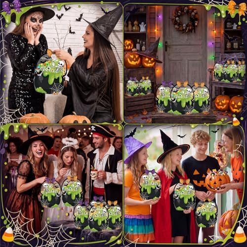 Fuutreo 25 Pcs Halloween Treat Bags with Handles, Skeleton Plastic