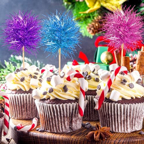 Chinco 100 Pcs Cupcake Toppers Classic,Pink, Purple, Silver, Blue
