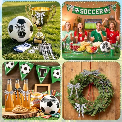 DECYOOL Soccer Ribbon for Craft, 3/8" Width 60 Yards Sport Grosgrain Ribbon