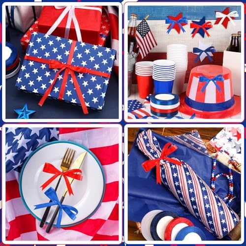 DECYOOL 4 Rolls 100 Yds 4th of July Ribbon Red White Blue Patriotic Ribbons