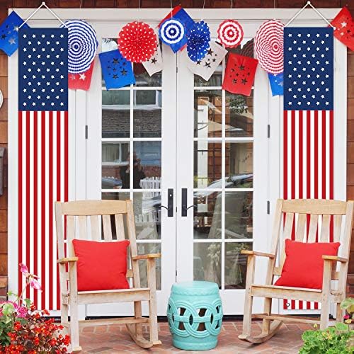 4th of July Decorations Outdoor - Hanging American Flag Banners Porch Sign