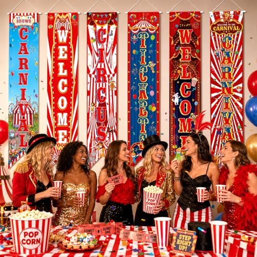 Hahafelt 6 Pcs Carnival Circus Party Decoration 61'' Halloween Porch Banner