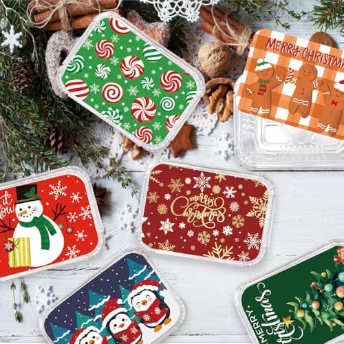 DIYDEC 36PCS Christmas Foil storage Containers Aluminum Food Tin with Lids