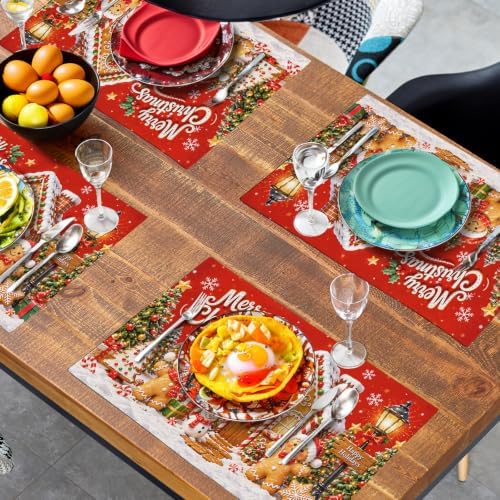 Merry Christmas Gingerbread Man Placemats Set of 4 12x18 Inch