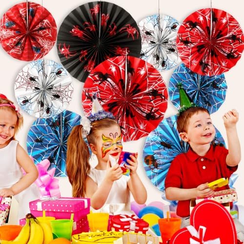 Outus 9 Pcs Spider Paper Fans Themed Birthday Party Hanging Decor
