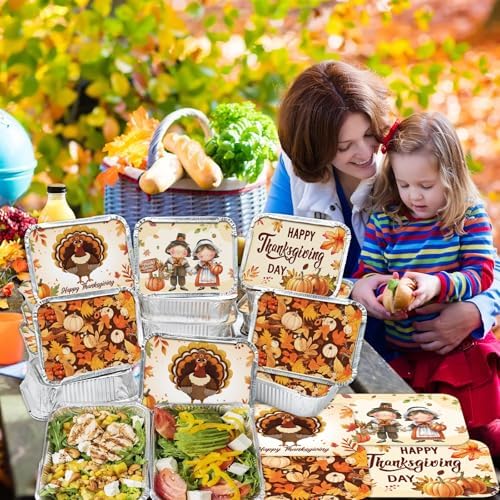 GREHUMOR 36Pcs Thanksgiving Leftover Containers with Lids, Fall Festive To Go Food Containers, Thanksgiving Tin Foil Containers Thanksgiving Foil Food Pan for Thanksgiving Party Disposable Containers