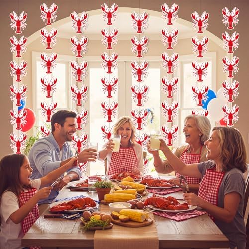 Xinnun 8 Pcs Red Lobster Crawfish Garland Banner Seafood Party Decor