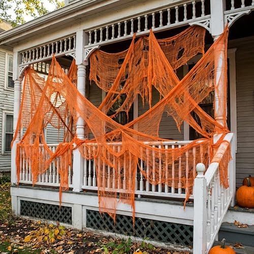 400" x 70" Halloween Orange Creepy Cloth, Fine Mesh Spooky Gauze Cloth