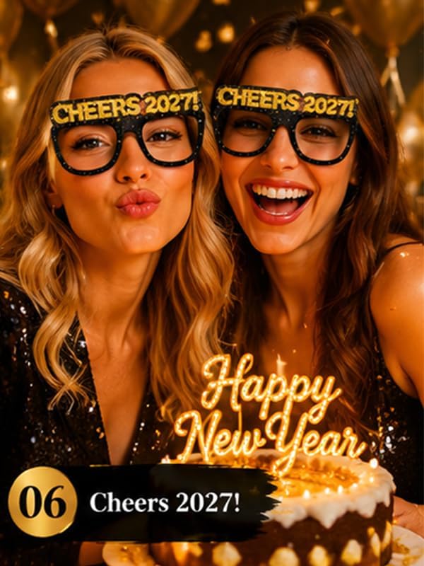 ASVNRES Happy New Year’s Eve Glasses 2027 - Pack Of 6, Happy New Year Eve Party Glasses Decorations Supplies 2027 (6)