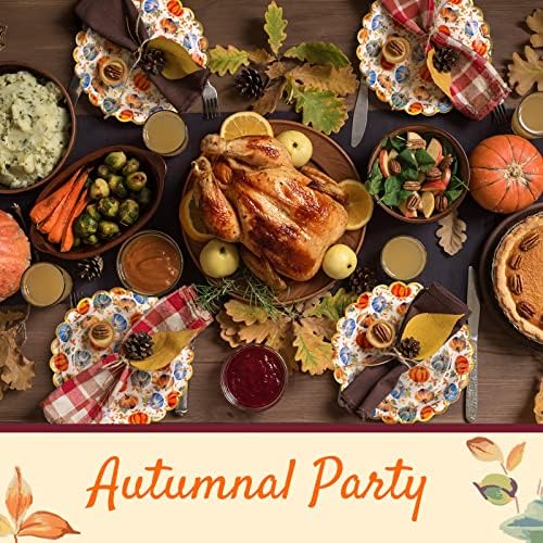 Confettiville Thanksgiving Paper Plates, 50-Count Fall-Themed Decorative Disposable Serving Plates, Pale Apricot, Gold Foil Scalloped Edge, 9 Inches