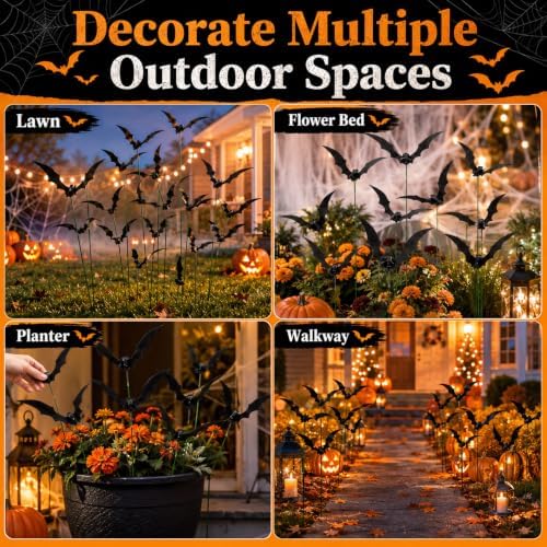 RAINFLOW 30PCS Halloween Bat Garden Stakes Outdoor Yard Spooky Decor