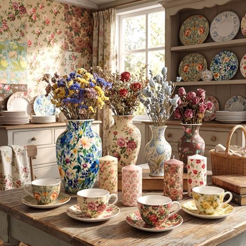 Tenceur 48 Pack 12 Style Vintage Fall Floral Napkins for Decoupage, 13 Inch
