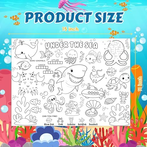 45pcs Under The Sea Disposable Coloring Placemats Ocean Crafts for Kids Party Favors Coloring Poster Classroom Activities Birthday Party Supplies Paper Table Mats
