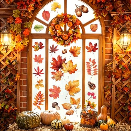 102 PCS Fall Window Clings Decor Autumn Thanksgiving Decorations Stickers