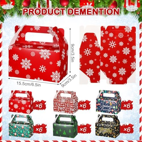Zhanmai 36 Pack Christmas Treat Box Xmas Goodie Santa Claus Boxes for Treats Christmas Gift Cookie Cupcake Snack Container with Handle Party Favor