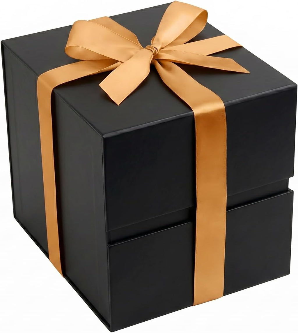 LIFELUM Black Gift Box for Birthday with Magnetic Lid, 7"x7"x7"