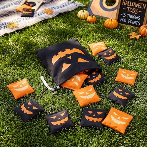 Civaner 12 Pcs Halloween Bean Bags for Tossing 3.15 Inch Pumpkin Toss Game