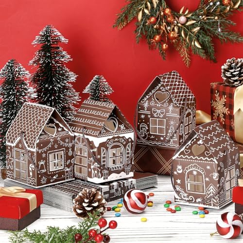 Gersoniel 24 Pcs Gingerbread Candy Gift Boxes, Dark Brown
