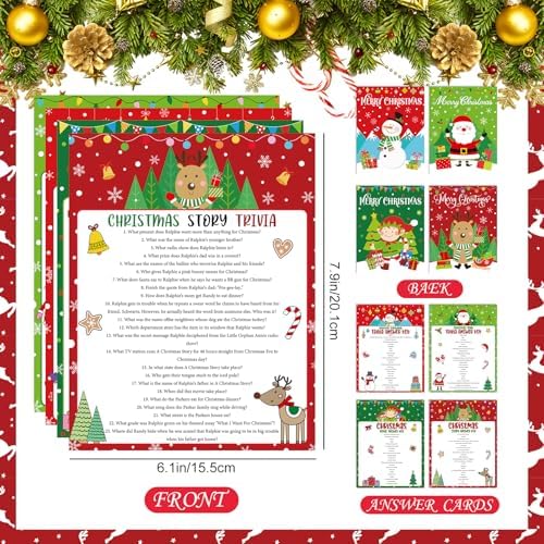 Whaline 80Pcs Christmas Trivia Games Question and Answer Cards 4 Designs Xmas Red Green Vacation Game Guessing Activity Party Game Paper Cards for Party Supplies