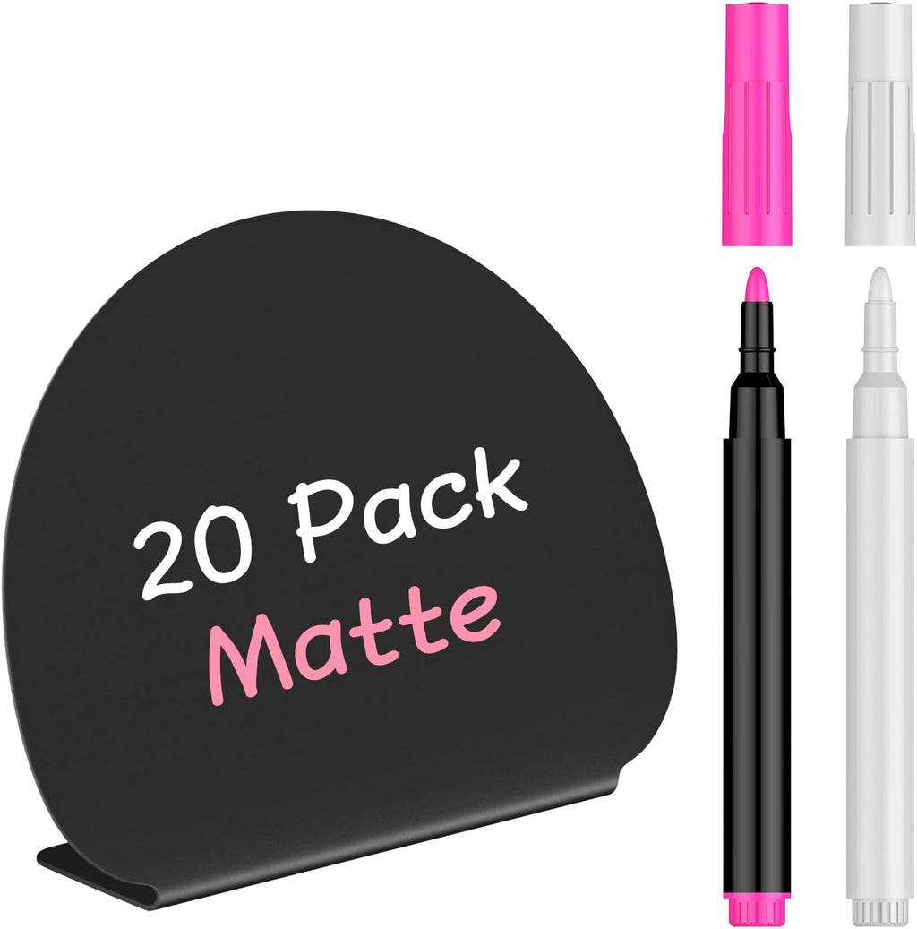 Uniclife 20 Pack Mini Chalkboard Signs for Food, Small Chalkboard Signs with Chalk Markers, Reusable Matte PVC Food Signs Food Labels for Party Buffet Wedding, Blackboard Place Cards Table Signs