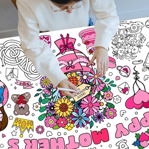 Mother's Day Giant Coloring Poster, Paper Coloring Tablecloth for Home DIY Drawing Games Mother's Day Birthday Party Supplies 30x72 Inch