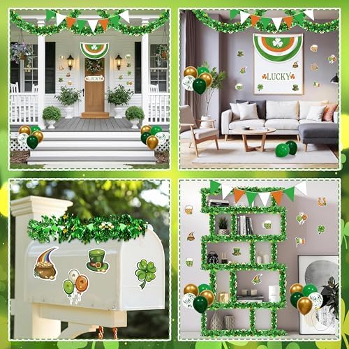 33Pcs St Patricks Day Golf Cart Parade Decorations Kit - Green Bunting Burlap Flag Tinsel Garlands Banner Balloons for Irish Float Party Decor