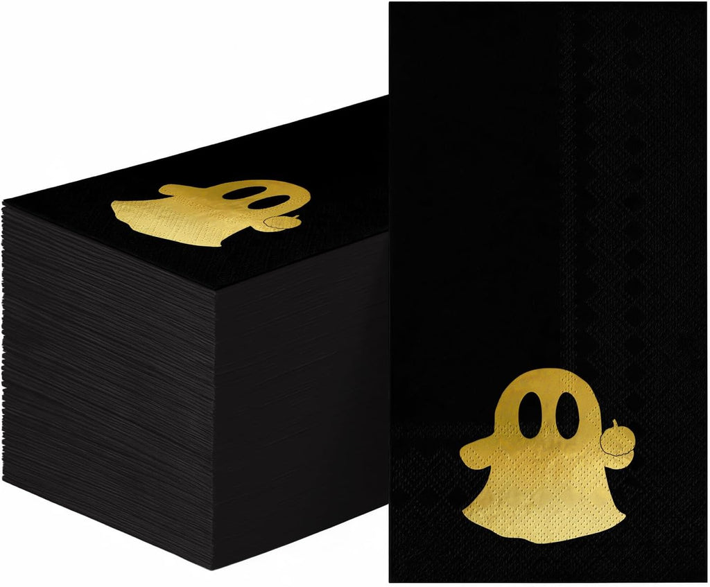 Horaldaily 100Pcs Halloween Paper Napkins, Gold Foil Pumpkin Ghost