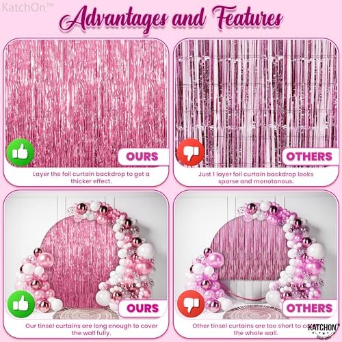 KatchOn, Pink Streamers for Pink Party Decorations - 3.2x8 Feet 2Pcs