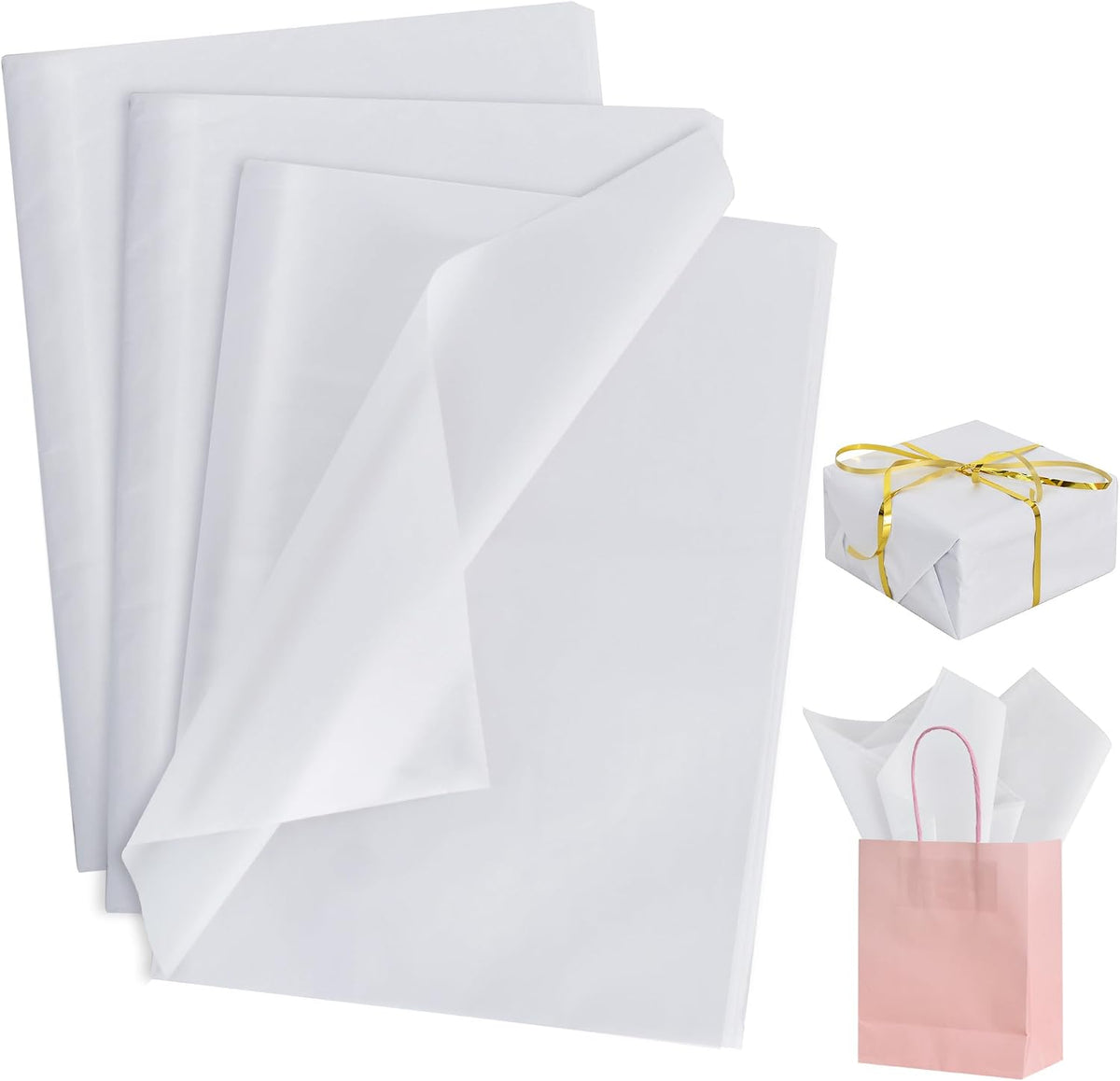 BEISHIDA 100 Sheets White Tissue Paper Bulk for Gift Wrapping and Gift Bags