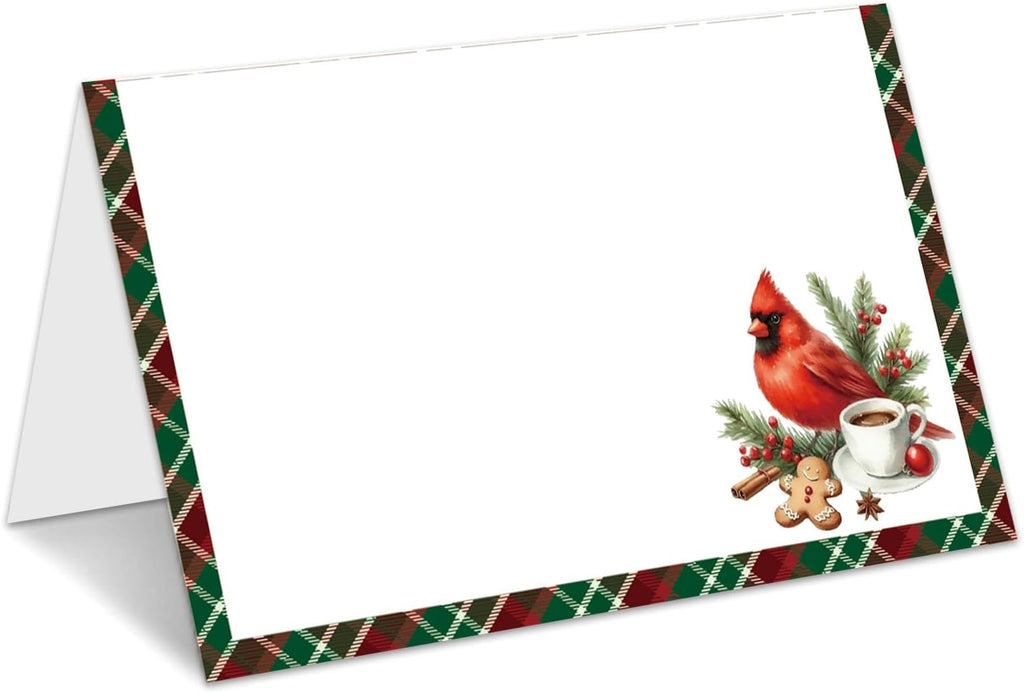 Christmas Place Cards for Table Setting, Cardinal Bird Tent Cards Decor For Bridal Baby Shower Party Reception Decorations, Winter Holiday Placecards, 25 Pack Birthday Food Name Card, 2 x 3.5" /014