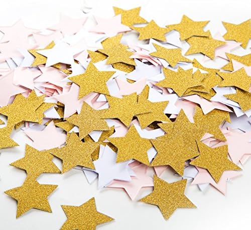 MOWO Gold, Pink and White Stars Confetti Table Decoration, 1.2'', 200pc
