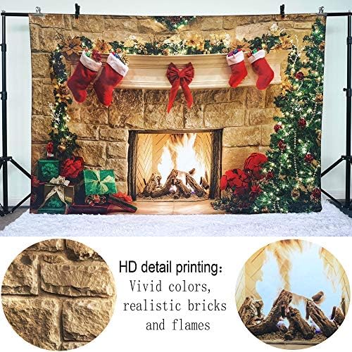 7x5ft Christmas Fireplace Theme Backdrop for Photography