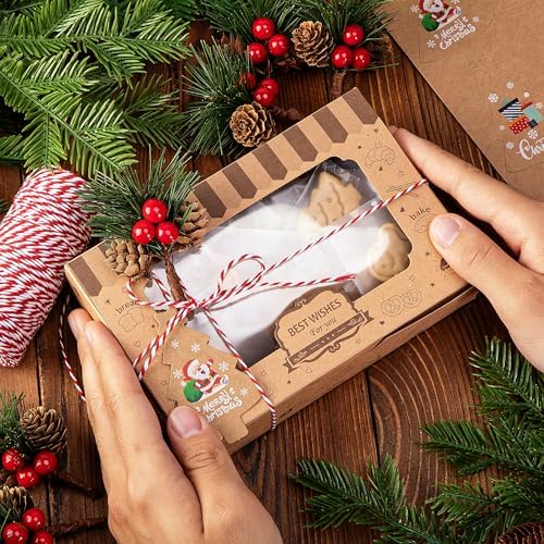 36 Pcs Christmas Cookies Box with Pine Picks,15 Pack Christmas Treat Boxes
