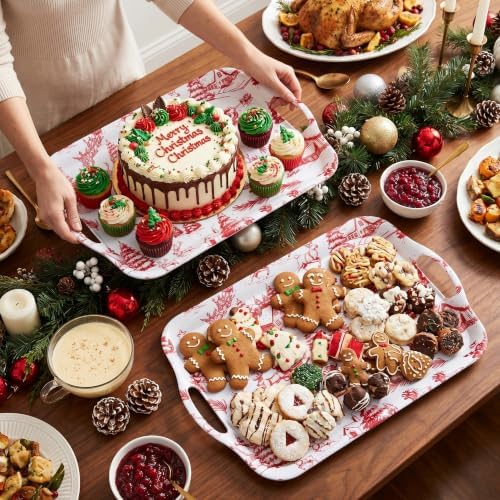 ONEderful 2-Pack Christmas Serving Trays – 18x13 Inches Winter Wonderland Handled Platters, Large Holiday Trays for Christmas Parties, Buffets & Family Gatherings (Christmas Color Scheme)
