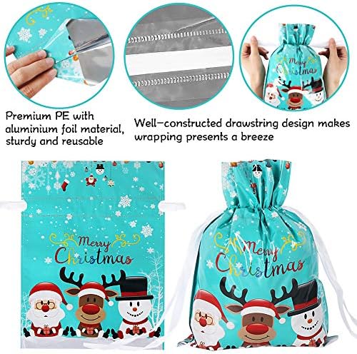 HRX Package Holiday Drawstring Gift Bags, 30pcs Christmas Foil Gift Wrapping Sacks Pouches for Xmas Presents Party Favor (Large Medium Small)