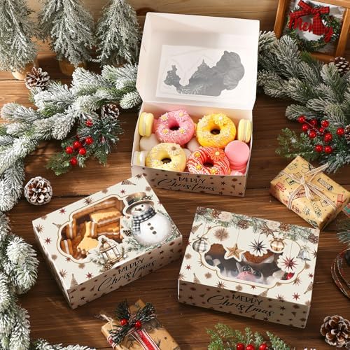 Eaasty 24 Pcs Christmas Cookie Boxes with Window Bulk, Neutral