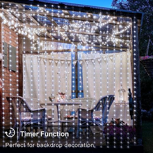 echosari Curtain Lights Battery Operated 6.6×6.6ft with Remote Timer