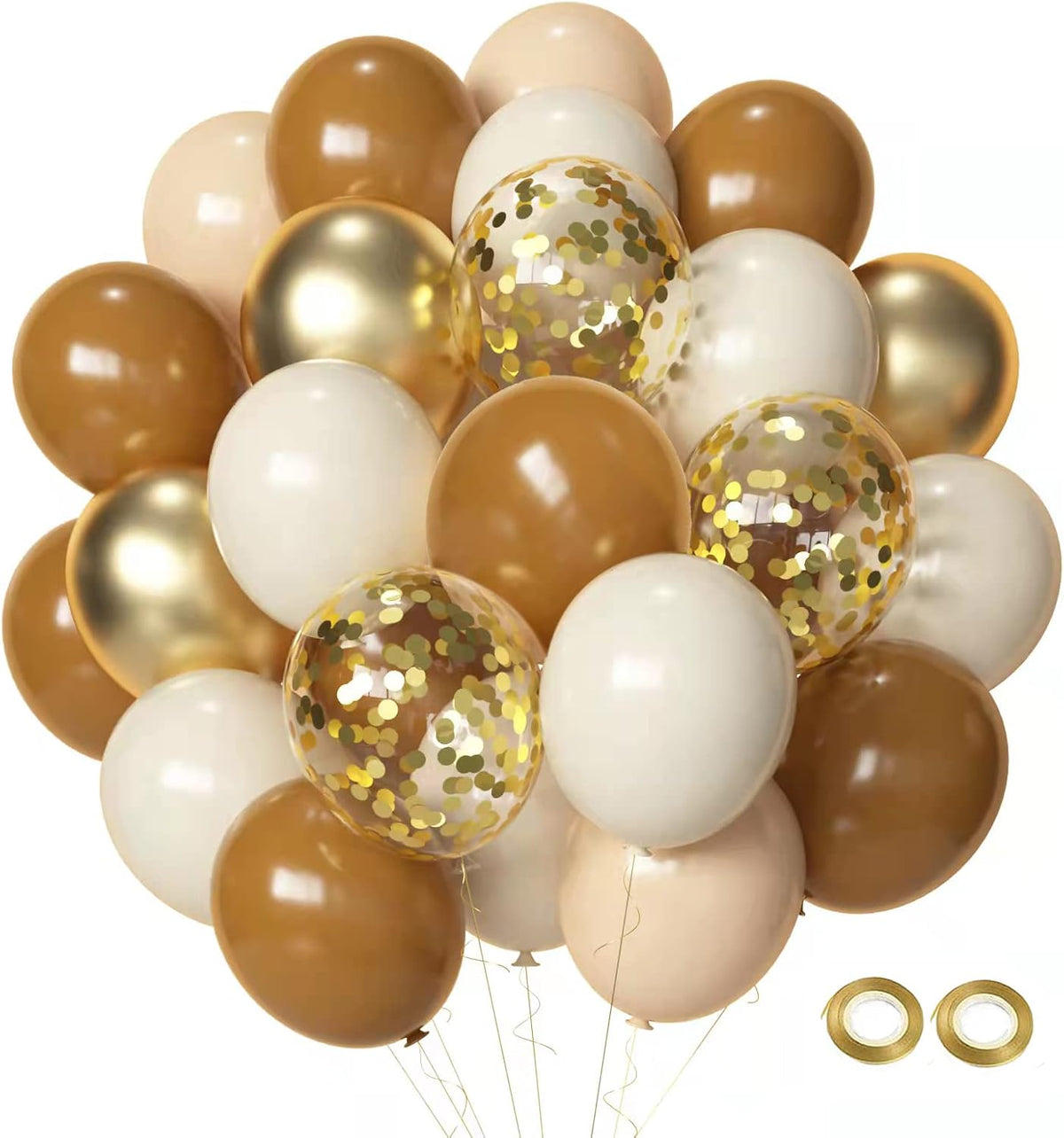 Brown Sand White Neutral Balloons, 50pcs 12 inch Retro Apricot Balloons Brown Sand White Gold Confetti Party Balloons For Birthday Engagement Wedding Anniversary Party Decorations