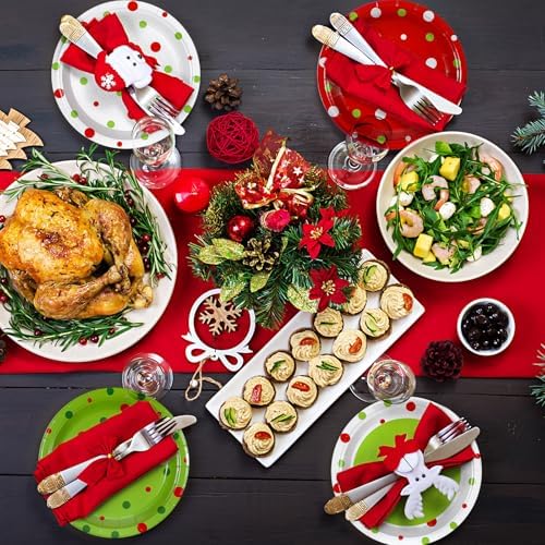 Fourluoo 96 Pcs Lime Green Christmas Paper Plates Disposable Dinner Plates for Xmas Birthday Party Table Decor