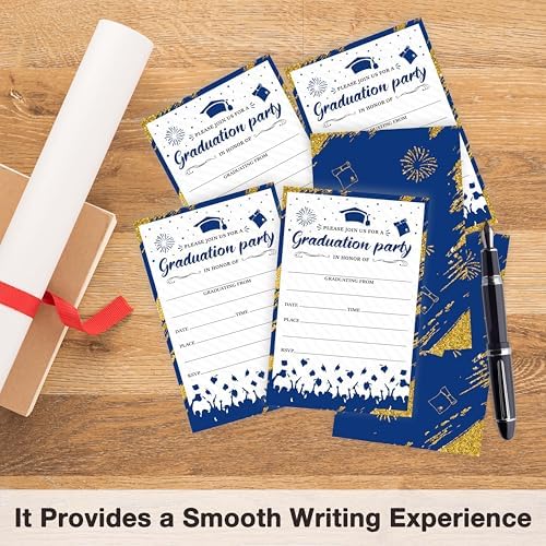 Graduation Invitations 2026, 25 Party Invitation Cards with Envelope, 4"x6" Blue Gold Grad Announcement Invites, Graduate Celebration Favor Supplies-A07