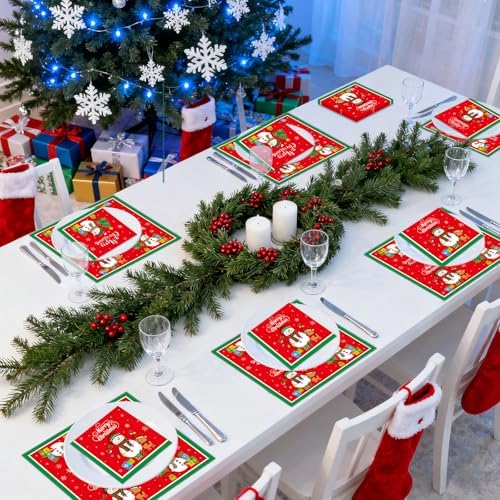 50 Pcs Merry Christmas Napkins - 13 Inch Disposable Christmas Napkins Paper, Snowman Xmas Cocktail Napkin Dinnerware Set for Xmas Party Decorations Tableware Supplies Table Decor Favors