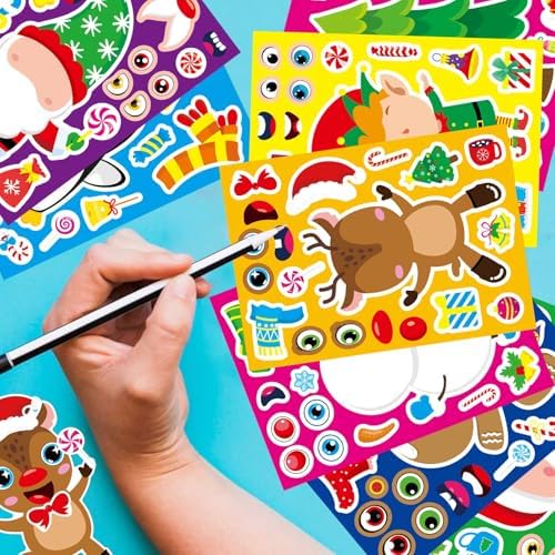 32 Sheets Christmas Stickers for Kids, Make Your Own Sticker, Kid Christmas
