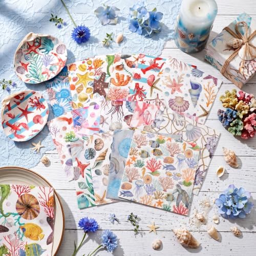Gueevin 45 Pack Ocean Decoupage Napkins Colorful Coastal Craft for DIY