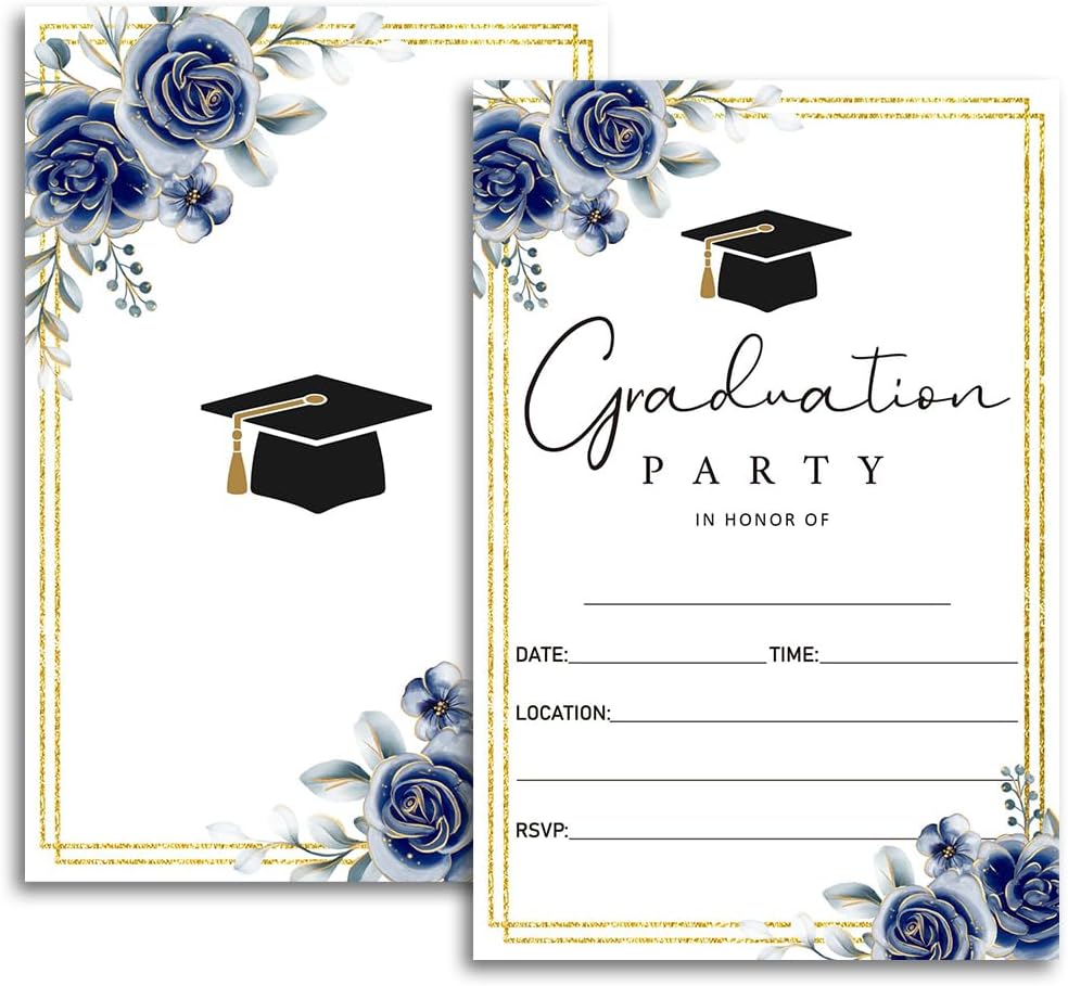 FujLoy Graduation Party Invitations 20 Cards With Envelopes Blue