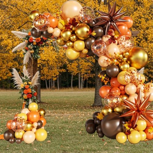 Fall Balloon Arch Kit, Orange Brown Balloons for Fall Decorations