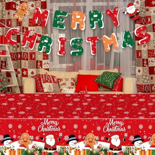 Merry Christmas Decorations Banners - Paper Christmas Banner, Santa Claus Reindeer Sign Garland Backdrop for Winter Xmas Indoor Outdoor Home Office Fireplace Wall Party Decor Supplies Favors Props