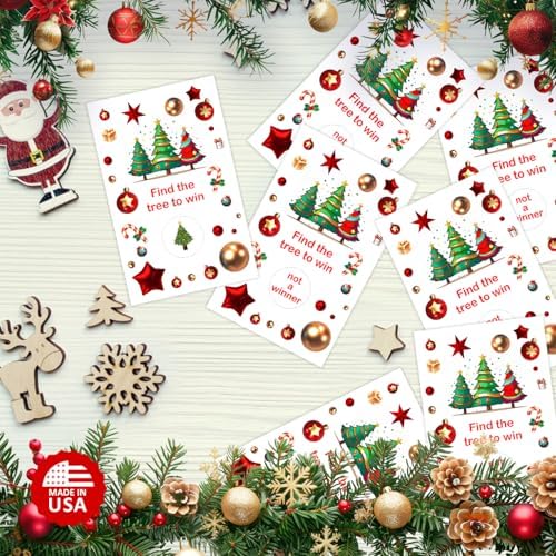 RokAPary Tree Christmas Party Game Scratch Off, Find the Tree Easy to Play Silly Games, Fun Idea, Ice Breaker Activity. DIY Raffle Cards, Set of 40 Cards, Merry Christmas. Made in USA