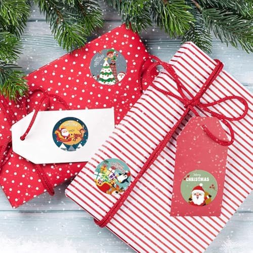 500pcs Christmas Stickers Roll for Cards 8 Designs Santa Claus Snowmen Elk Xmas Winter Holiday Round Adhesive Label Stickers Decal for Xmas Cards DIY Gift & Party Favor Decorations